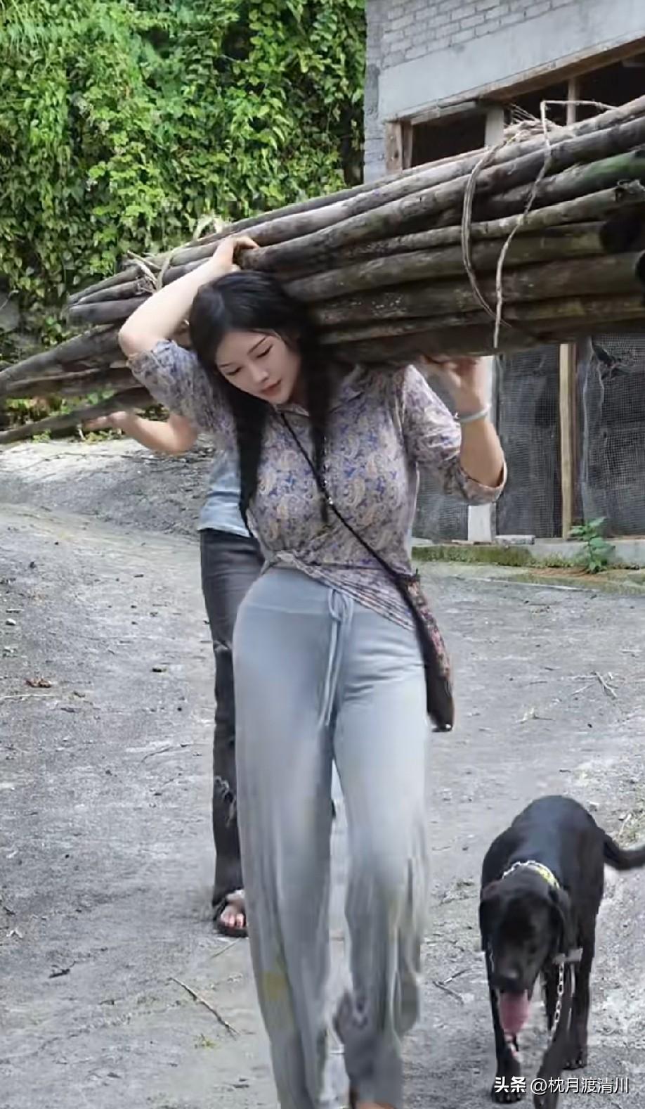 干竹子，应该能扛走，没问题的！所以不用质疑了，搬过的就懂！且这女的穿着上不是很刻
