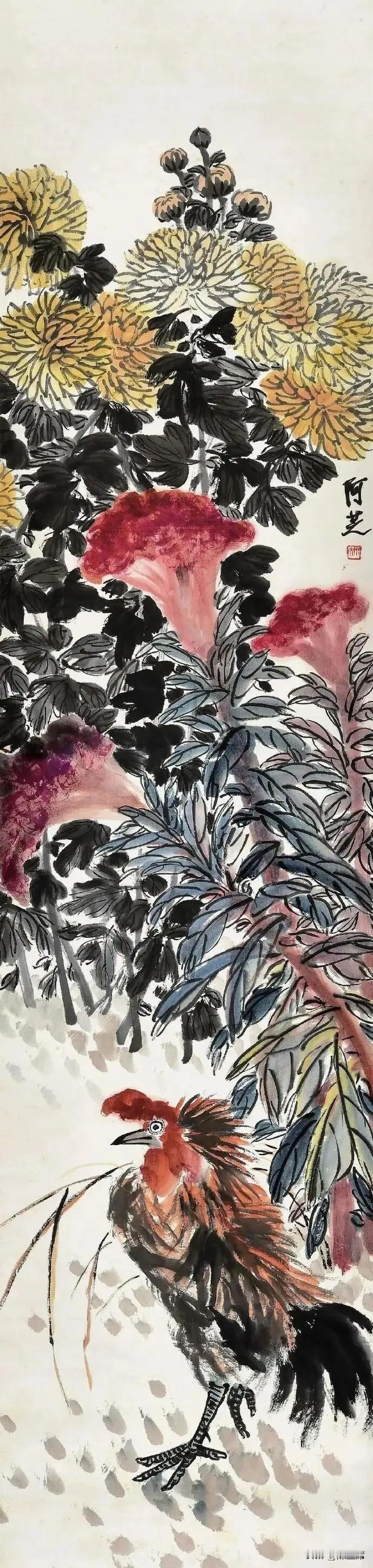 齐白石衰年变法，题材拓展至乡土草虫鱼虾，提出“妙在似与不似之间”，花卉写意奔放，