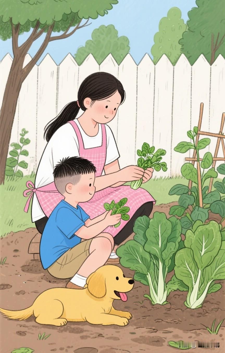 母亲总爱在傍晚搬个小马扎，
坐在院门口择菜。
我放学回来，
书包往墙上一挂，
就