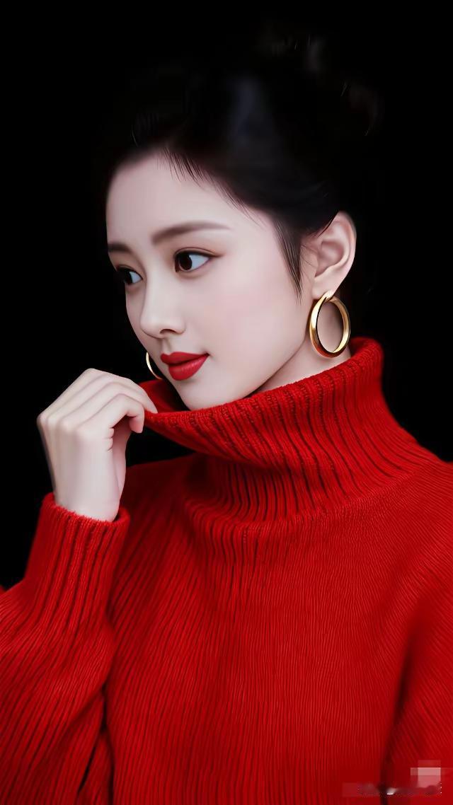 复古红毛衣搭配大圆环耳环，优雅又时尚！