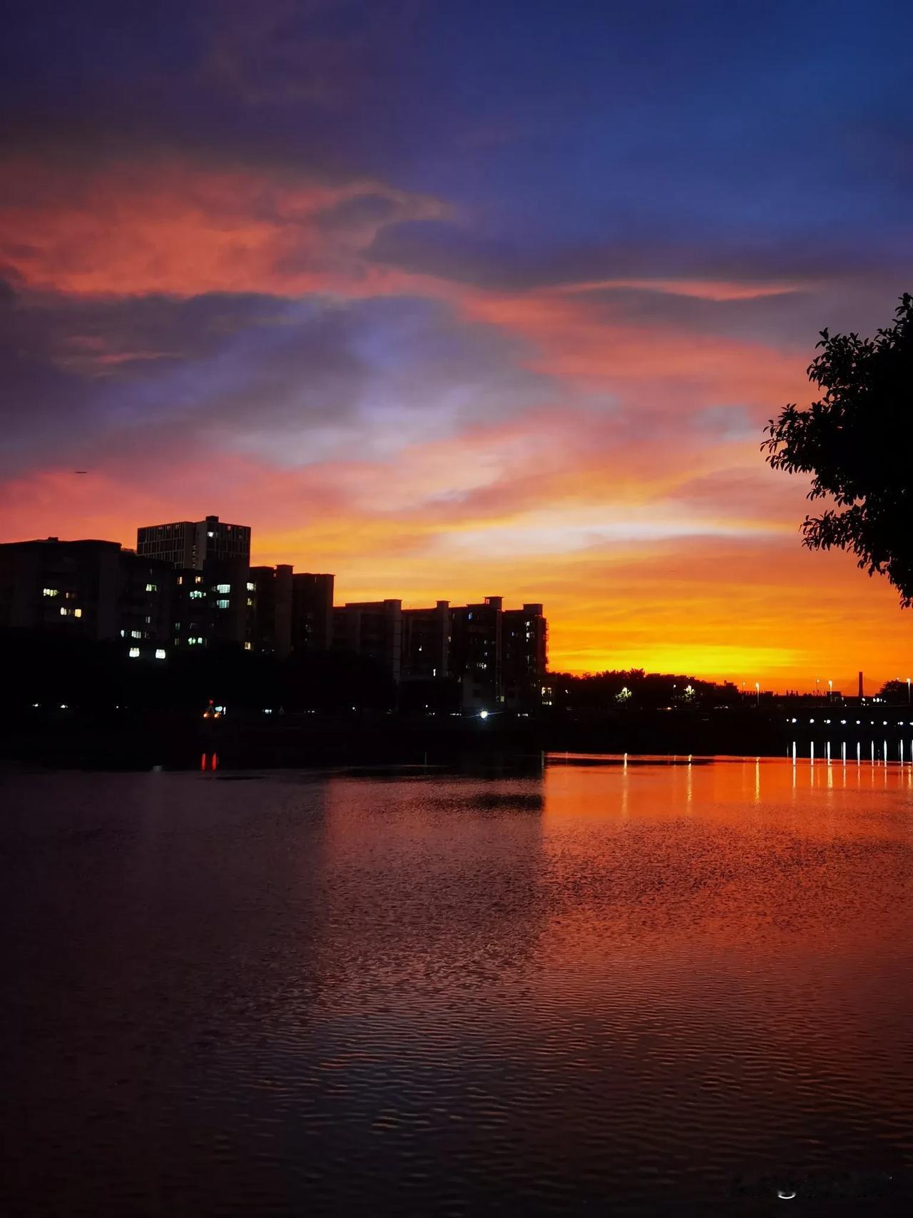 冬日生活随拍今天的晚霞很美，广州的整个天空都是五彩缤纷，水天一色，美醉了！202