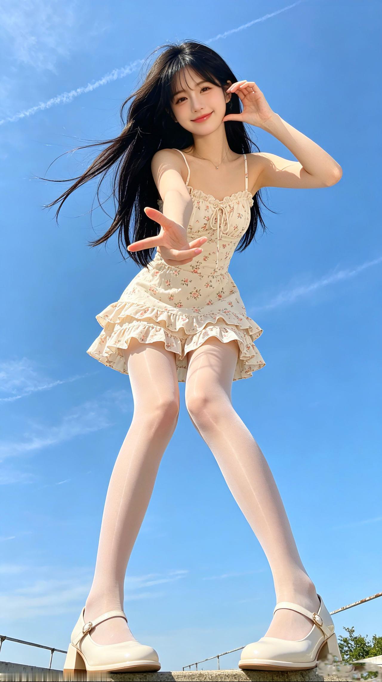 元气少女感拉满 碎花吊带裙 蓝天少女感 户外甜妹穿搭 日常穿搭分享