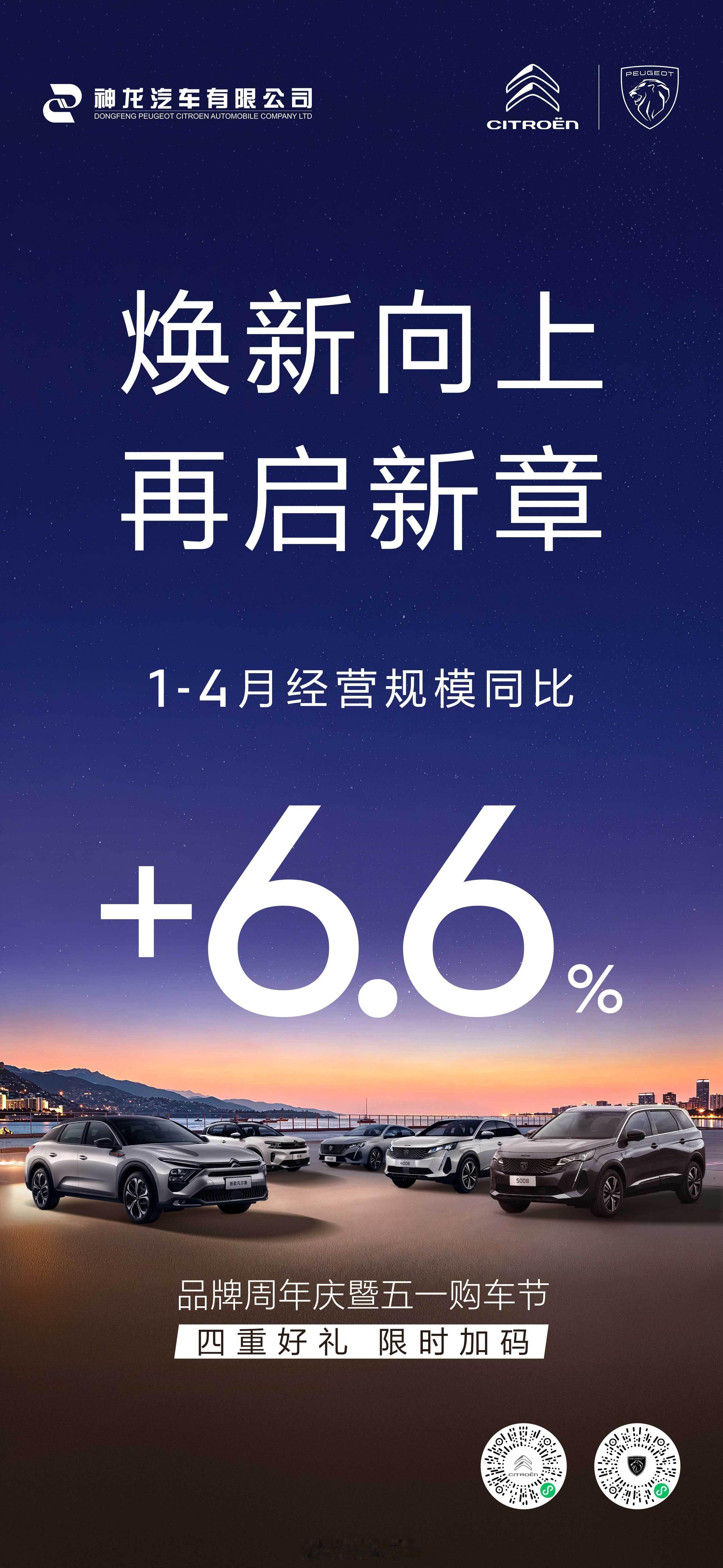焕新向上，再启新章！神龙汽车 1-4月经营规模同比增长6.6%！品牌周年庆暨五一