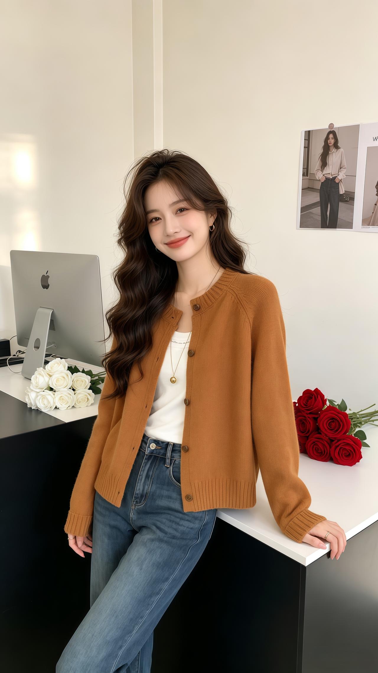 软糯小开衫 温柔针织小开衫 慵懒风短款开衫 穿搭韩系穿搭