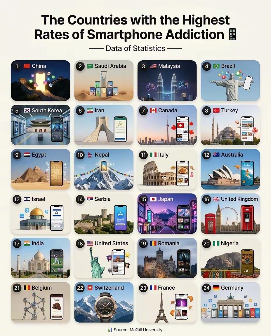智能手机成瘾率最高的国家，中国成瘾太厉害了 