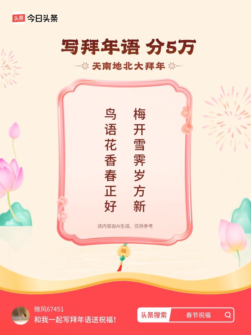 写拜年语送祝福新春拜年送祝福！我的祝福是：“鸟语花香春正好，梅开雪霁岁方新”！快