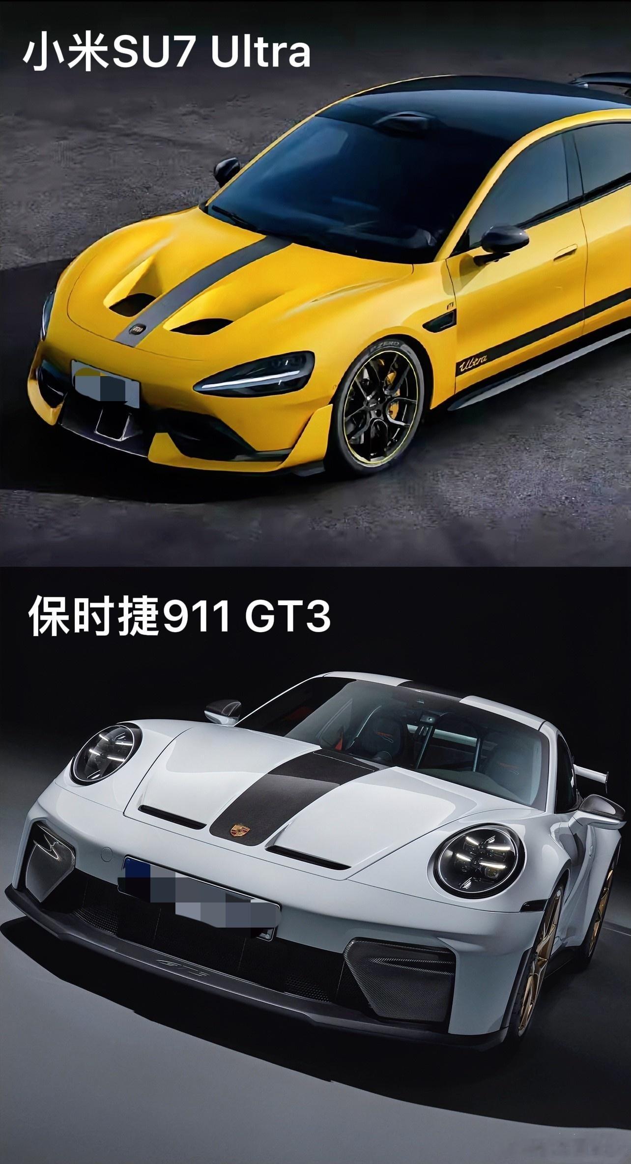 小米SU7 Ultra和保时捷911 GT3都拥有同样的打孔前盖，小米SU7 U