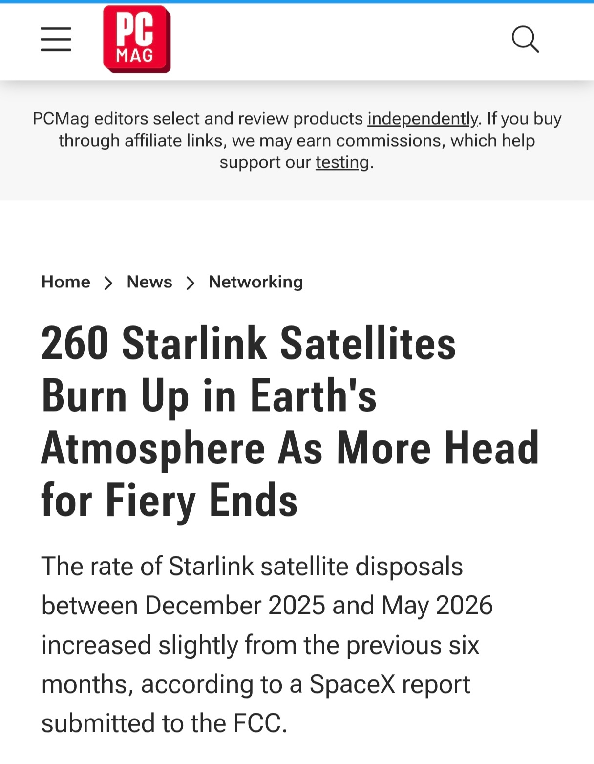 PCMag发布，根据SpaceX周三提交给FCC的半年报告，2025年12月至2