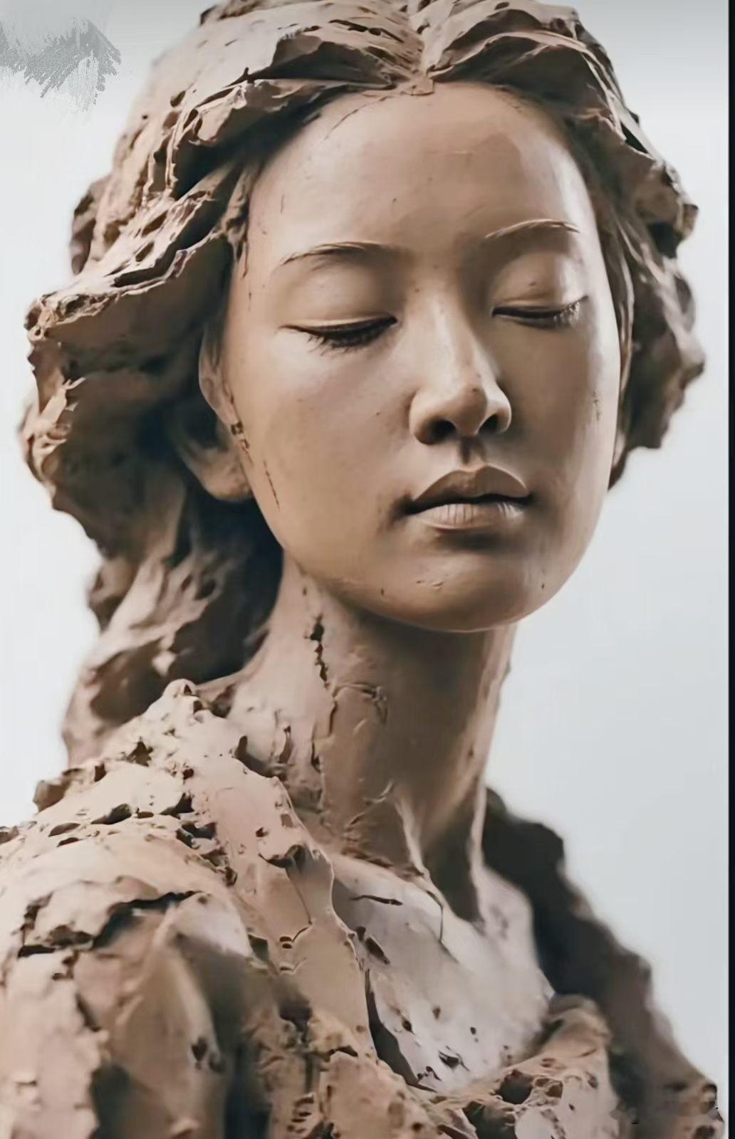 泥土之上，沉静之美——这尊AI泥塑人像赏析
 
这并不是雕塑家手工捏制的实物作品
