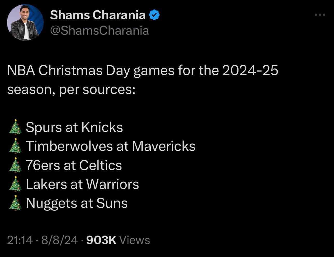 #NBA# 圣诞大战：马刺vs尼克斯森林狼vs独行侠76人vs凯尔特人湖人vs勇