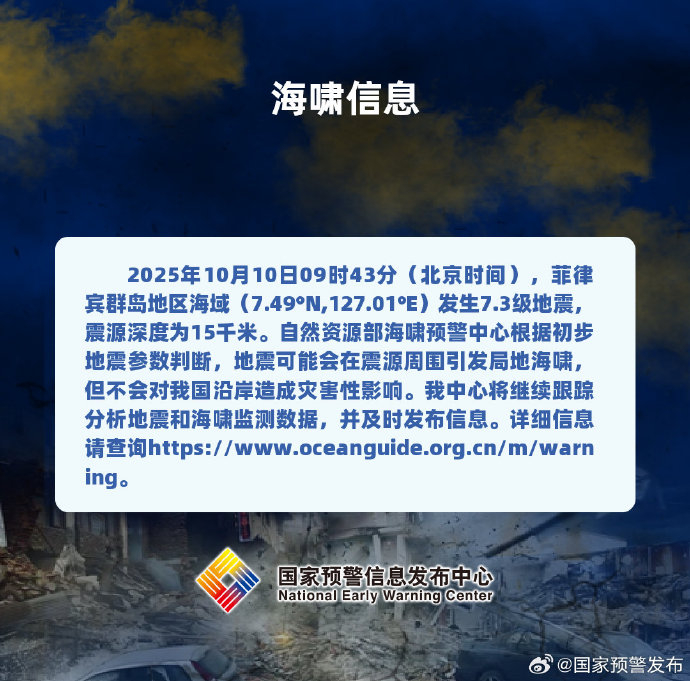 #菲律宾地震或引发局地海啸# 【#菲地震不会对我国造成灾害性影响#】据：2025