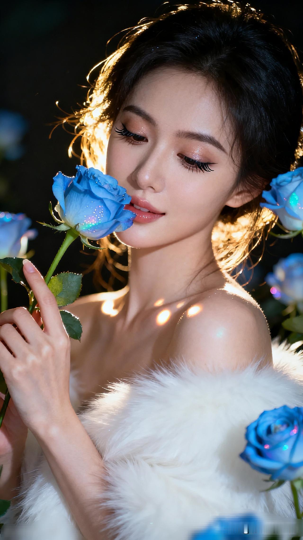 蓝玫瑰轻吻，梦回花海间。清雅脱俗的美到底长啥样？ 梦幻蓝玫瑰，少女心满满🌹✨