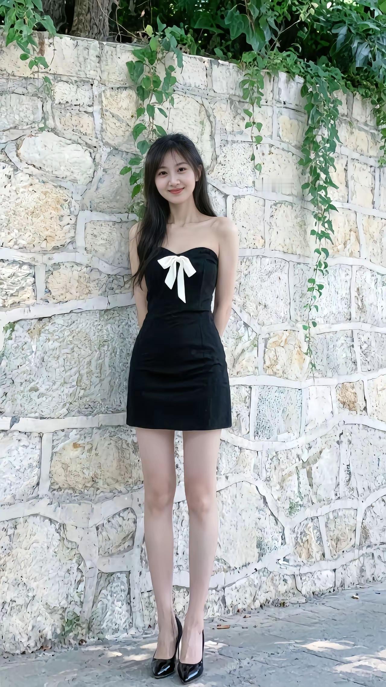 黑色连衣裙搭配白色蝴蝶结，优雅又迷人！