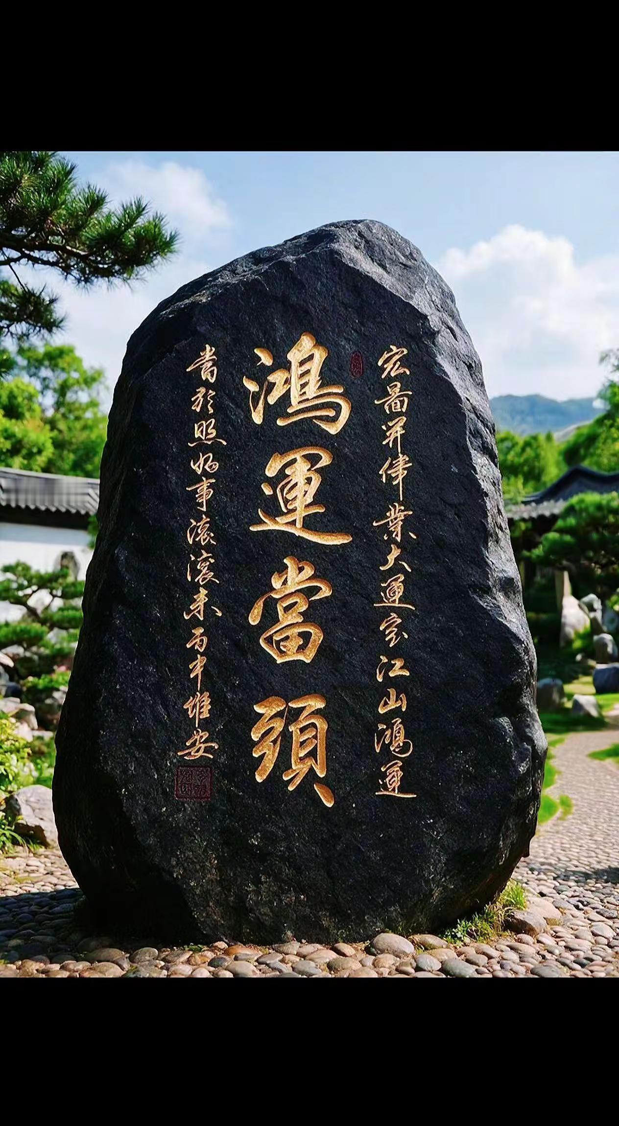 维安原创书法。园林景石刻字