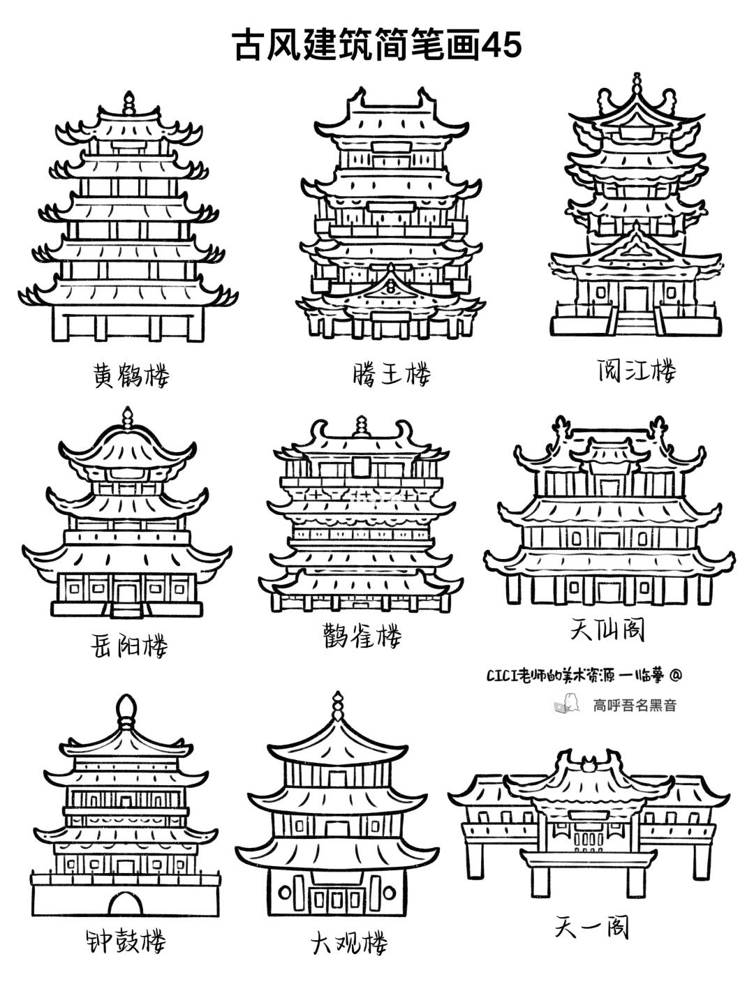 古建筑｜【楼】简笔画45