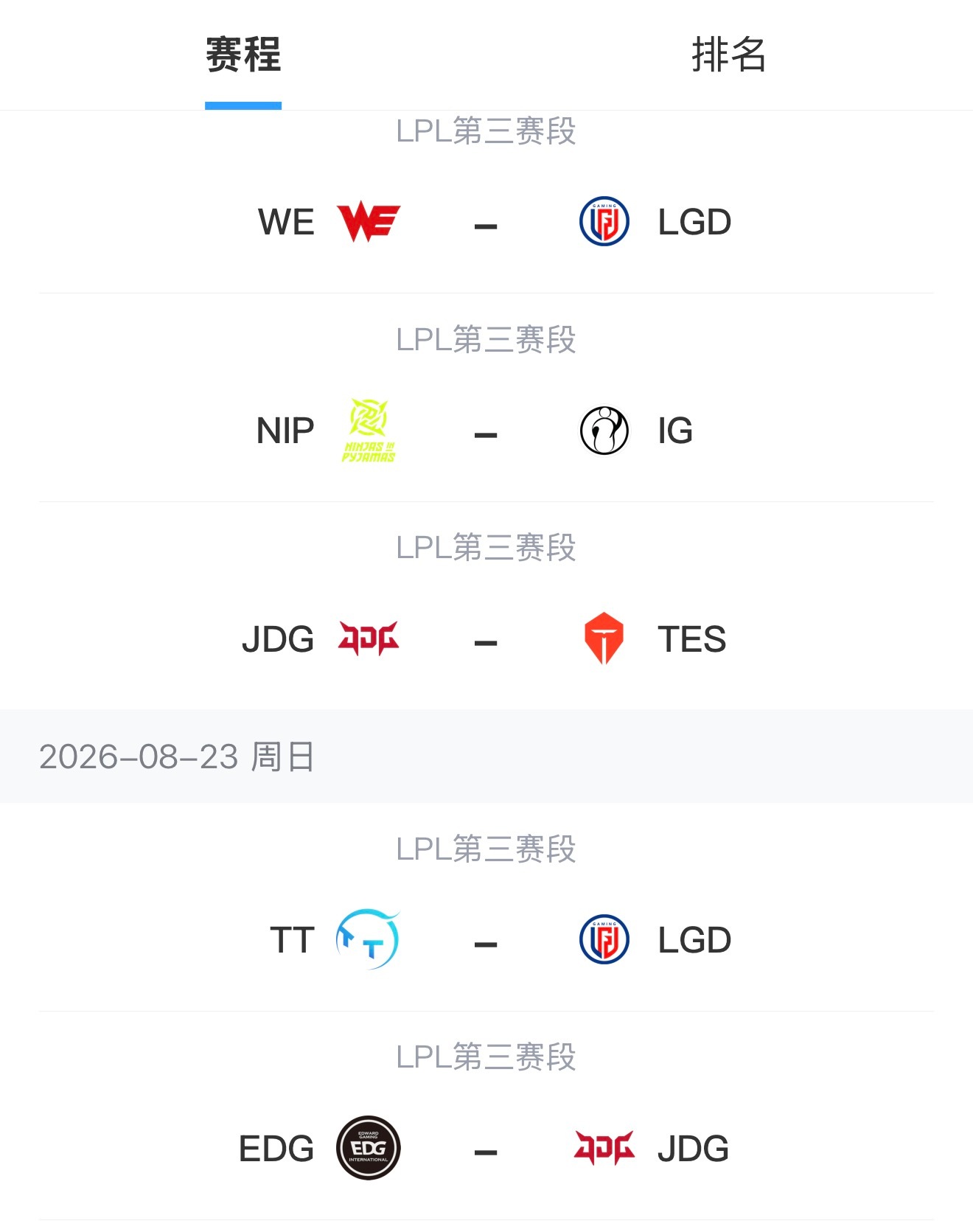 LPL  中国职业联赛  第三赛段 15:00（BO3）TTvsLGD全局胜负：