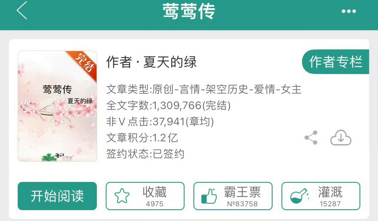 小说推荐：《莺莺传》 作者:夏天的绿简评：清醒聪慧女主vs温柔宠妻男主，女主重生