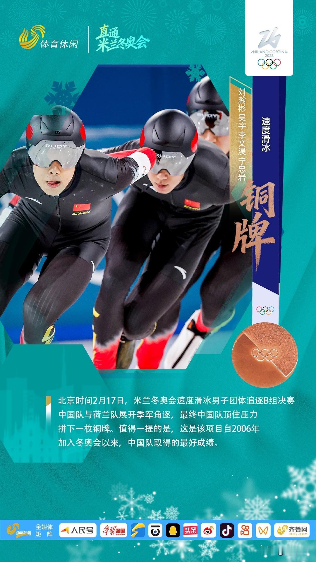 创造历史！速度滑冰男子团体追逐B组决赛，中国队与荷兰队展开季军角逐，拼下一枚铜牌