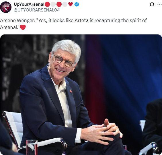 温格：“是的，看起来阿尔特塔正在重拾阿森纳的精神。” 英超联赛 金秋观赛季 阿森