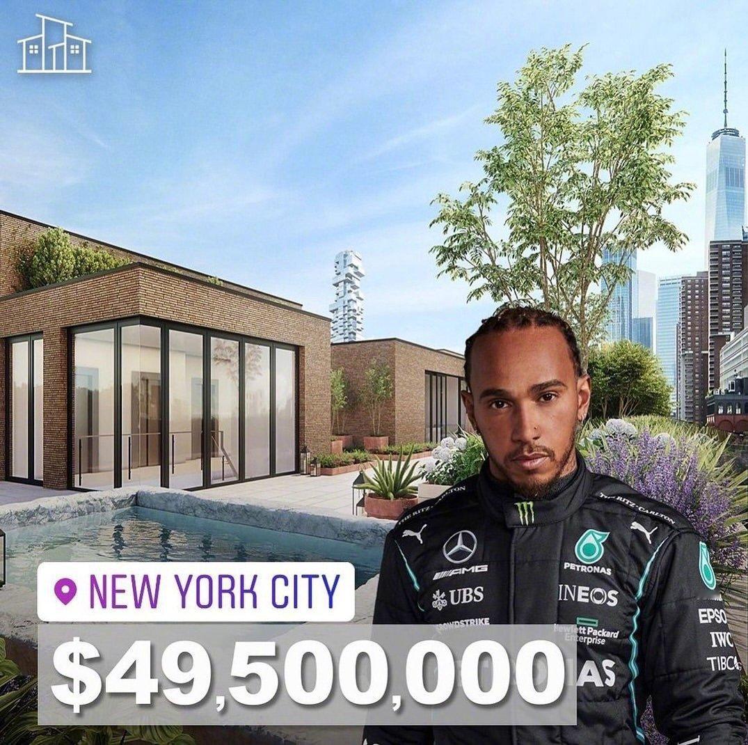 七届世界冠军 刘易斯·汉密尔顿以近5000万美元的价格出售了他位于纽约TriBe