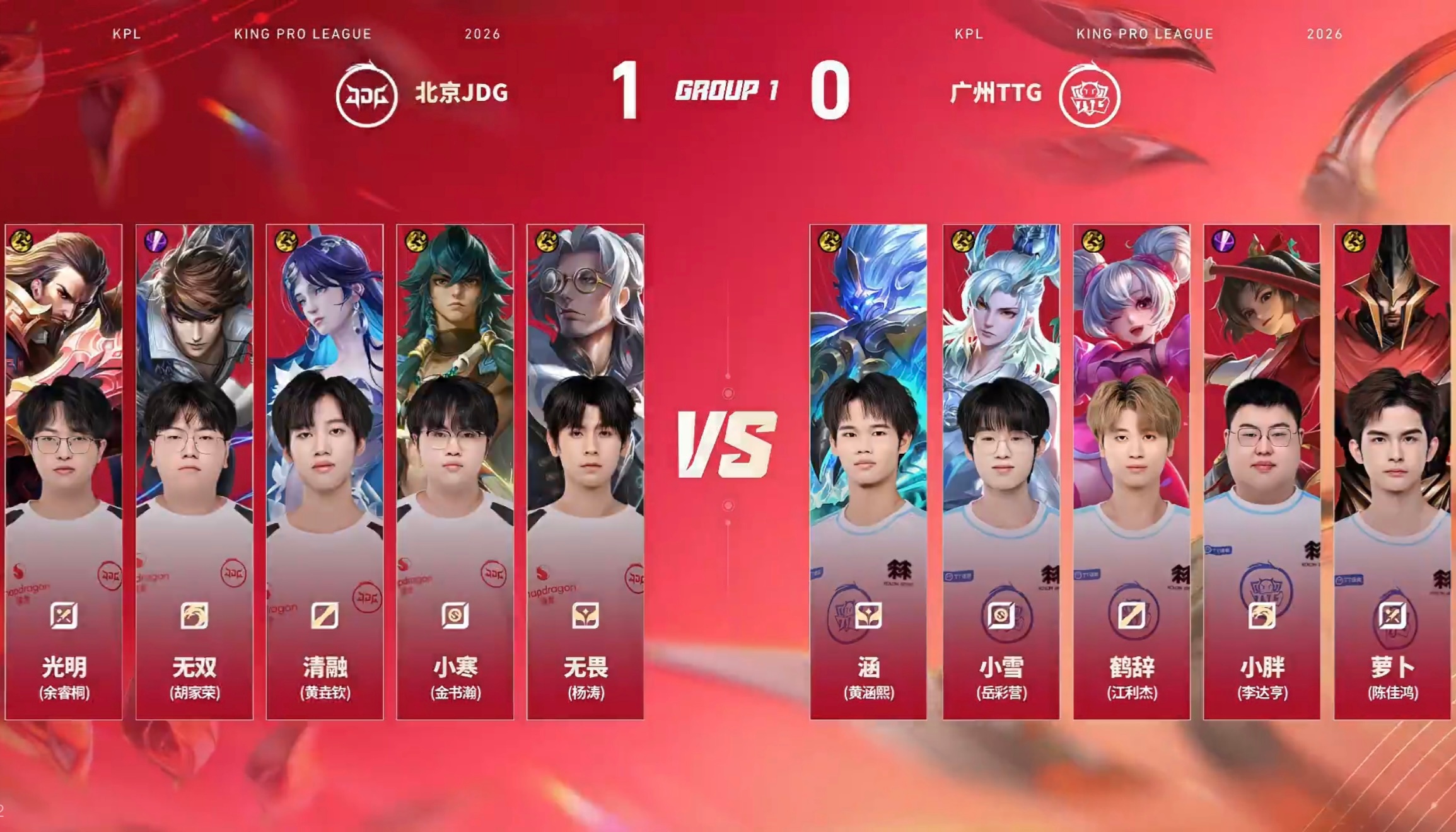 JDG对战TTGTTG与盛夏同行2026KPL夏季赛常规赛第一轮北京JDG VS