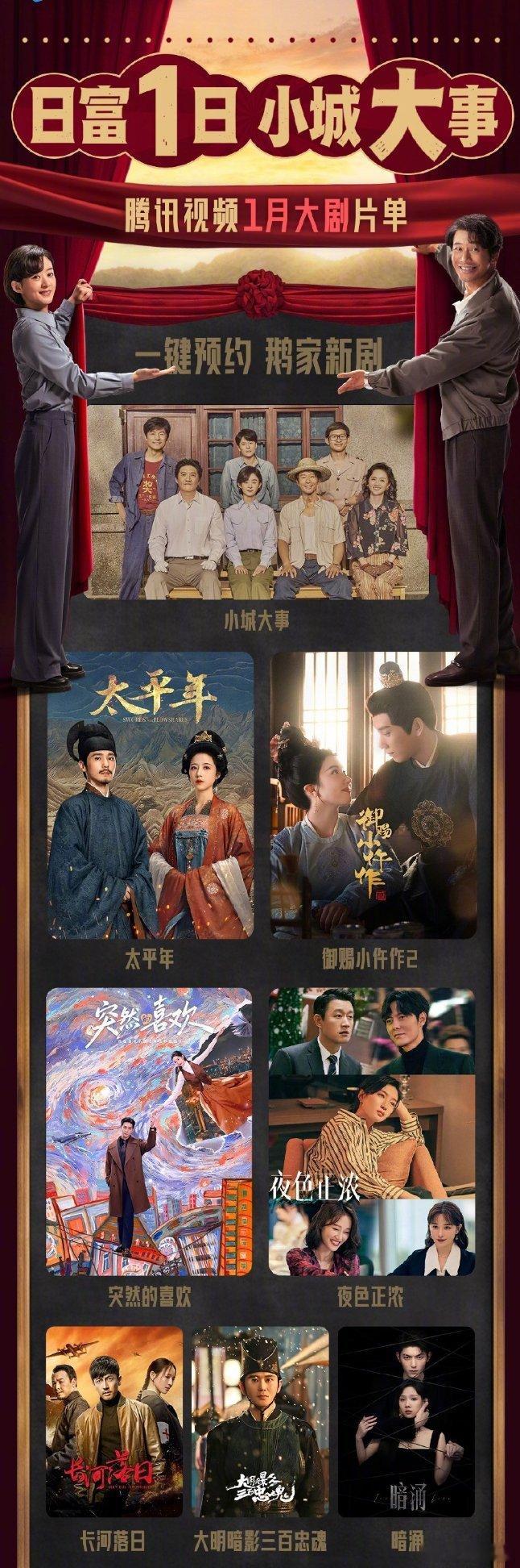 【二胖贺喜】腾讯视频1月待播剧片单：•赵丽颖、黄晓明《小城大事》（2026鹅厂+