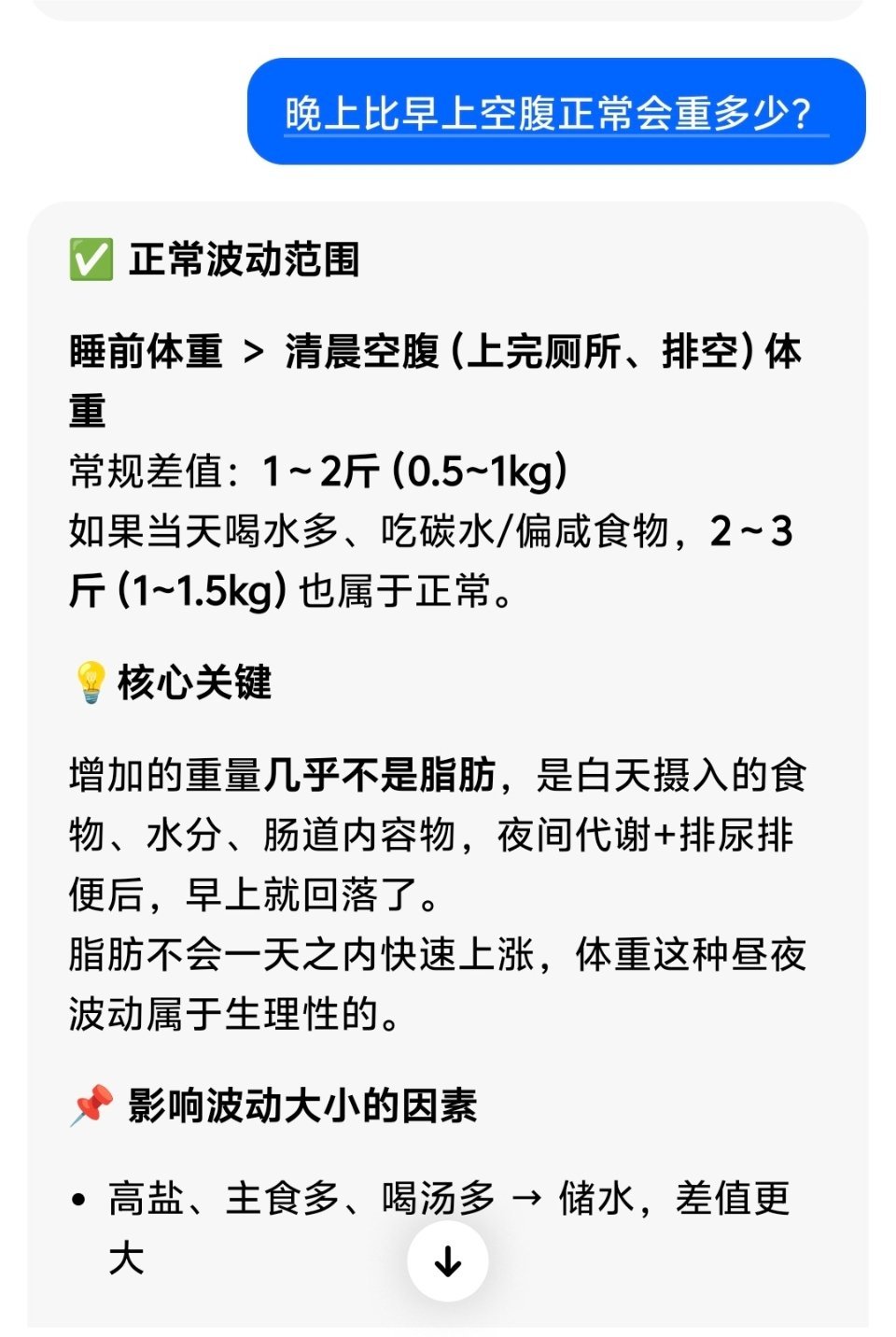 刚才称了下体重，比早上空腹重了 3 斤 ​​​