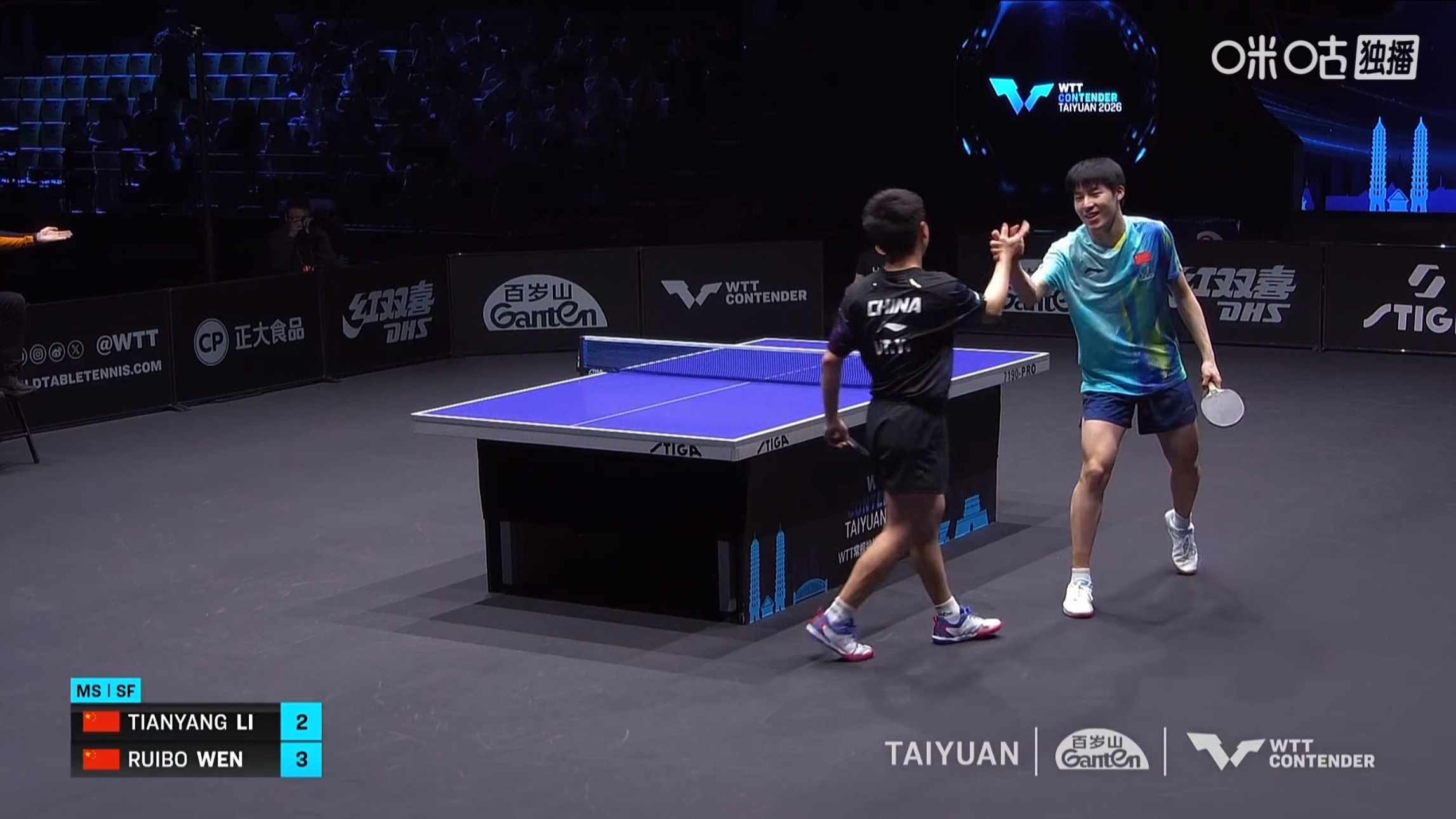 温瑞博3比2李天阳(11-8，6-11，14-12，8-11，11-6)晋级wt