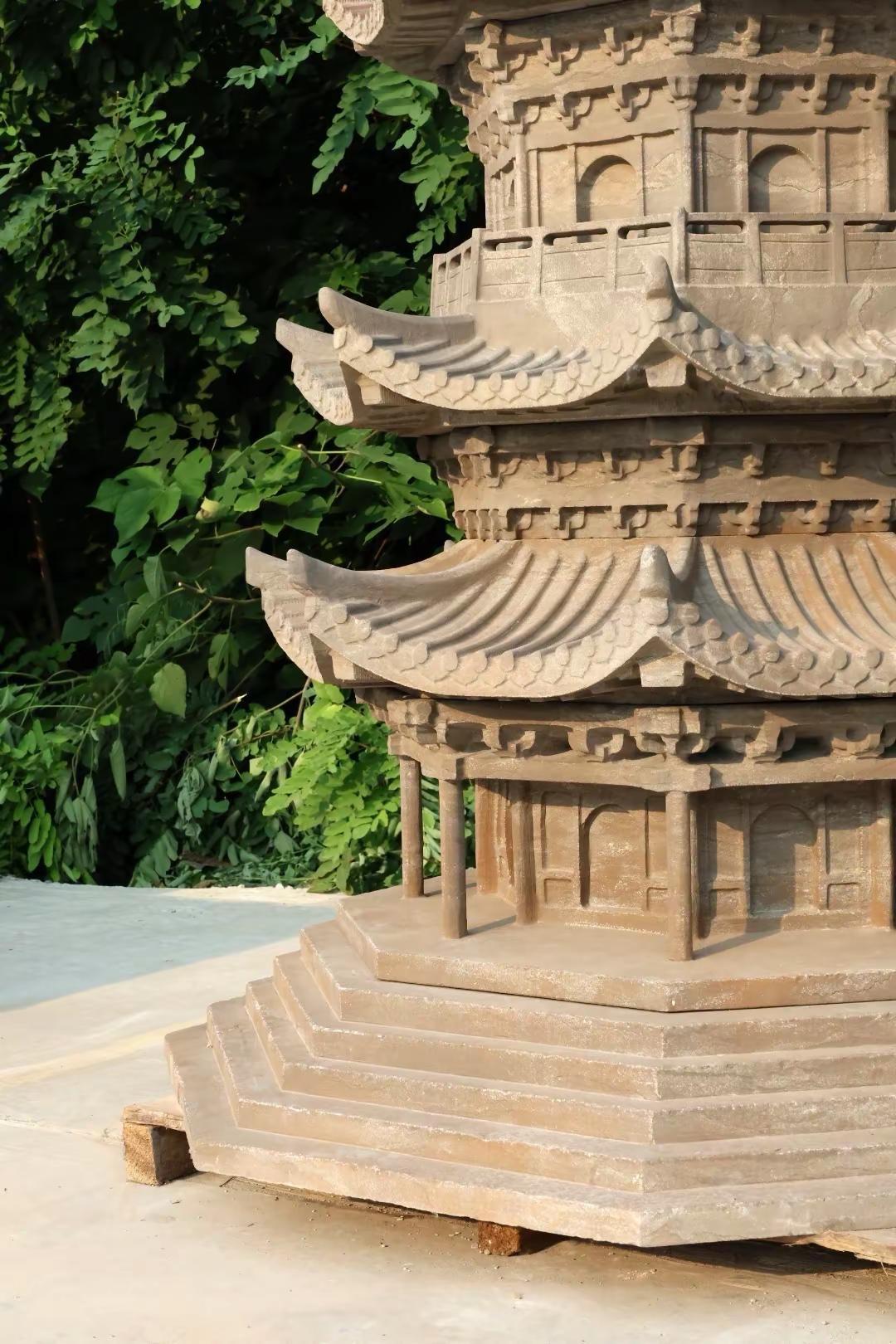 【巍峨七层石雕文昌塔】青石 高350精雕七层文昌石塔，八角飞檐凌空舒展，斗拱窗棂