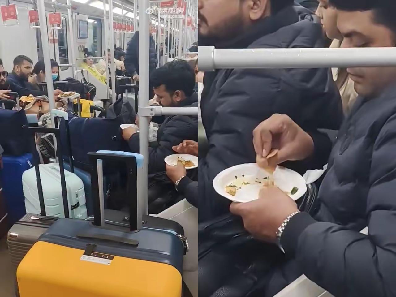 家人们，我真是大无语了！满满一车厢都是三哥，居然还公然在车上吃手抓饭，这场景，谁