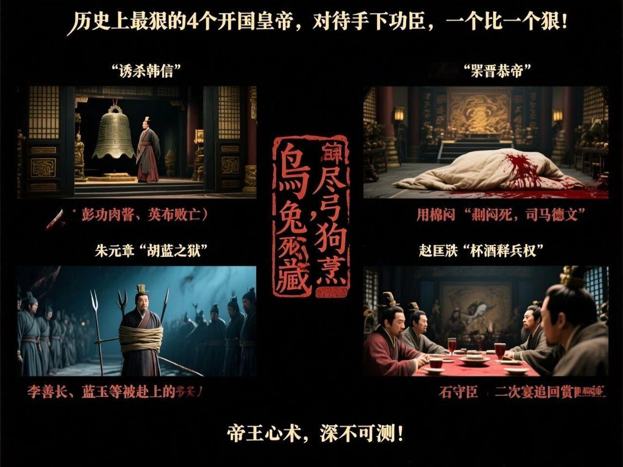 历史上最狠的4个开国皇帝，对待手下功臣，一个比一个狠！
历朝历代的开国皇帝，能让