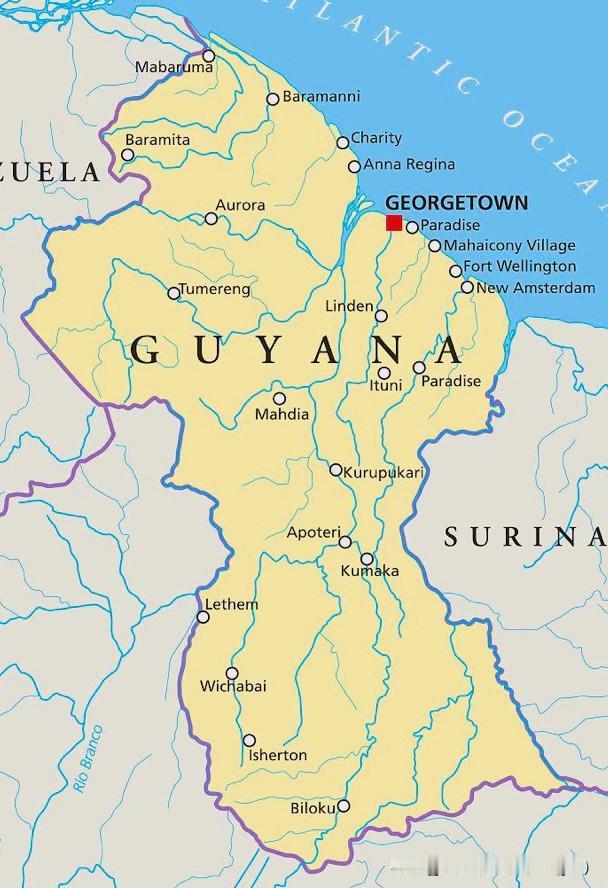 圭亚那合作共和国各行政区划面积
圭亚那合作共和国，总面积为214999平方千米，