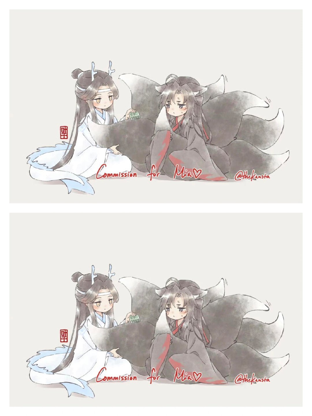 龙叽可以每天都帮羡羡狐梳毛了，因为有九条尾巴！画师x:thekansta魔道祖师