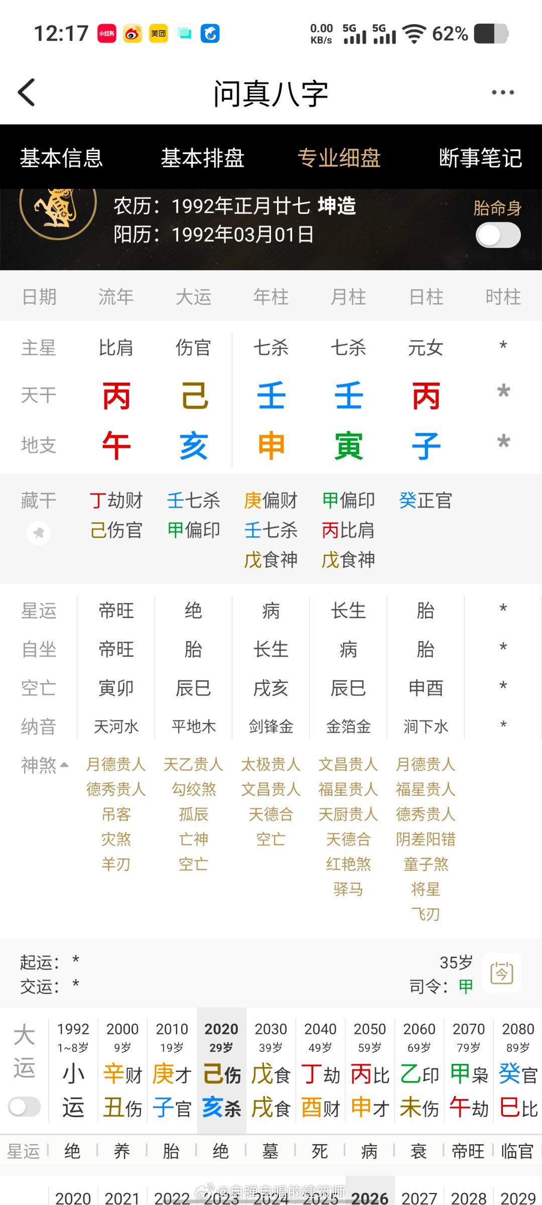 有人问大运原局如何看生克关系，就陈露这个盘，我来给大家掩饰一下。原局天干壬水克丙