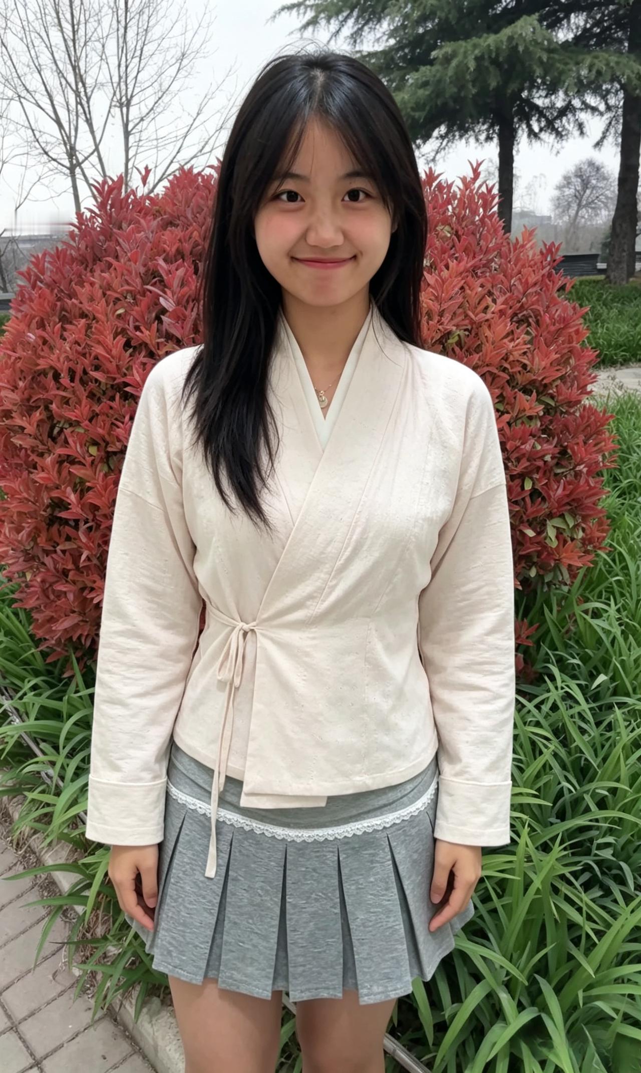 红树青芜映玉容，素衫轻系小腰慵。
嫣然一笑胜春风。
鬓发如丝裁月影，眼波似水漾晴