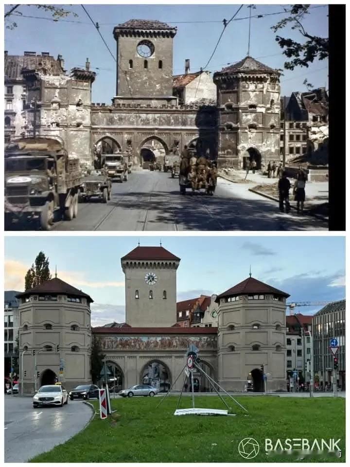 德国慕尼黑的伊萨尔门。(1945年–2024年)德国古建筑之一 德国式建筑 巴斯