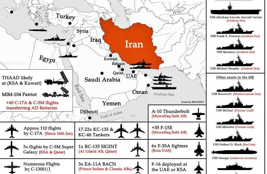 说一下美军在海湾的集结情况，截止目前已出动110架次C-17运输机，5架次C-5