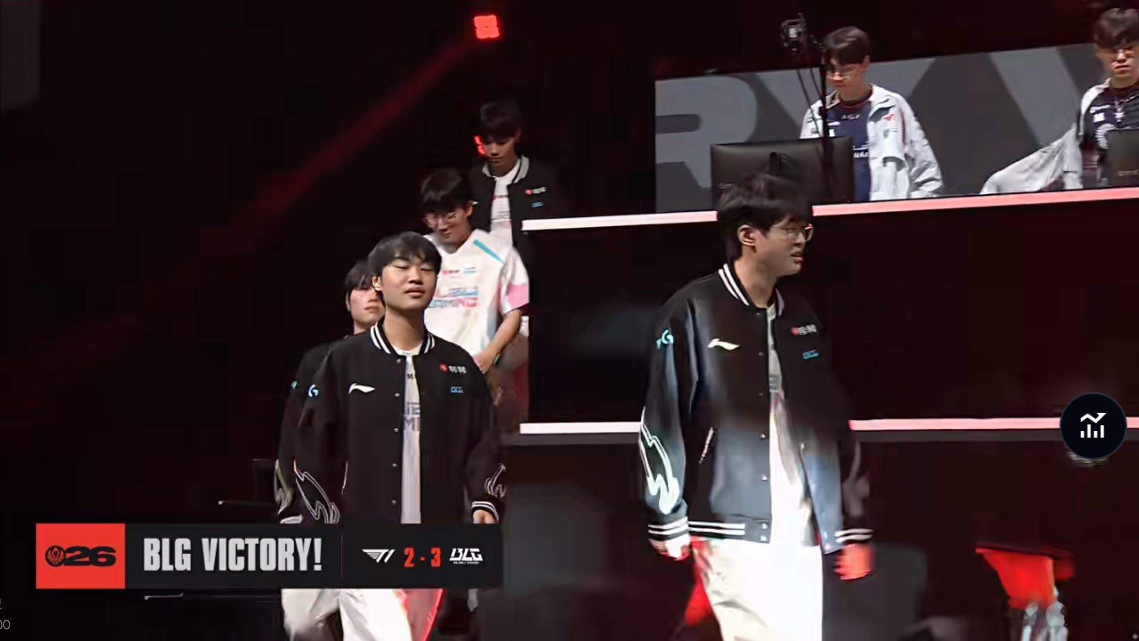 BLG 3比2拿下T1，直接把卫冕冠军打进败者组了。五局拉满看得手心冒汗，决胜局