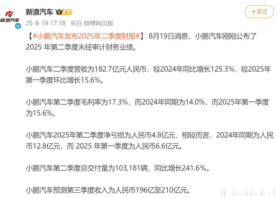 小鹏汽车发布2025年二季度财报 ​​​