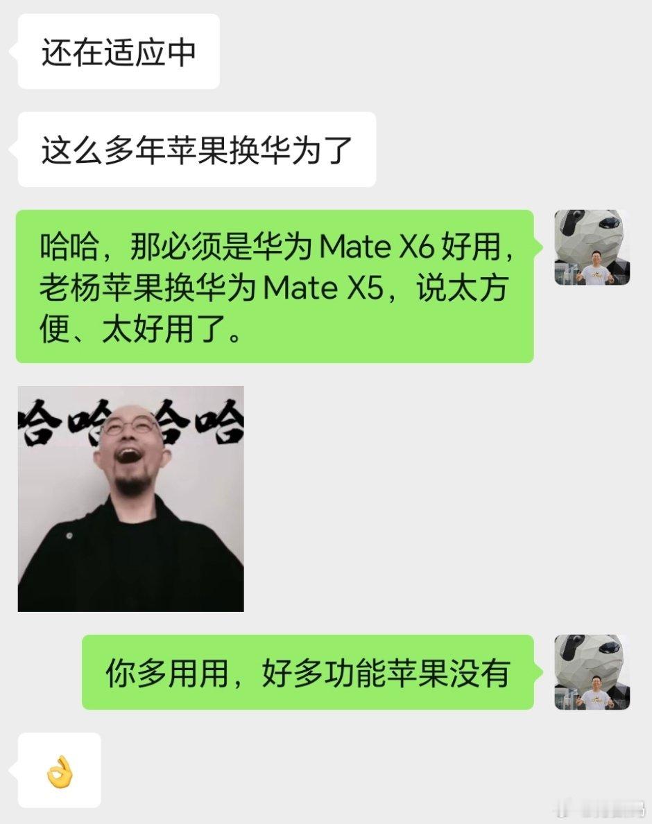 有个十几年的果粉朋友，今年终于换成华为了，他说正在适应华为手机，让他慢慢感受一下