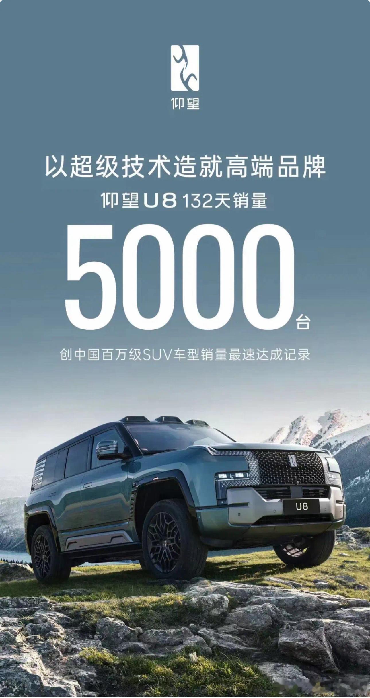 今天看到新闻，比亚迪仰望U8的第5000台正式交付了，仅用时132天，是目前中国