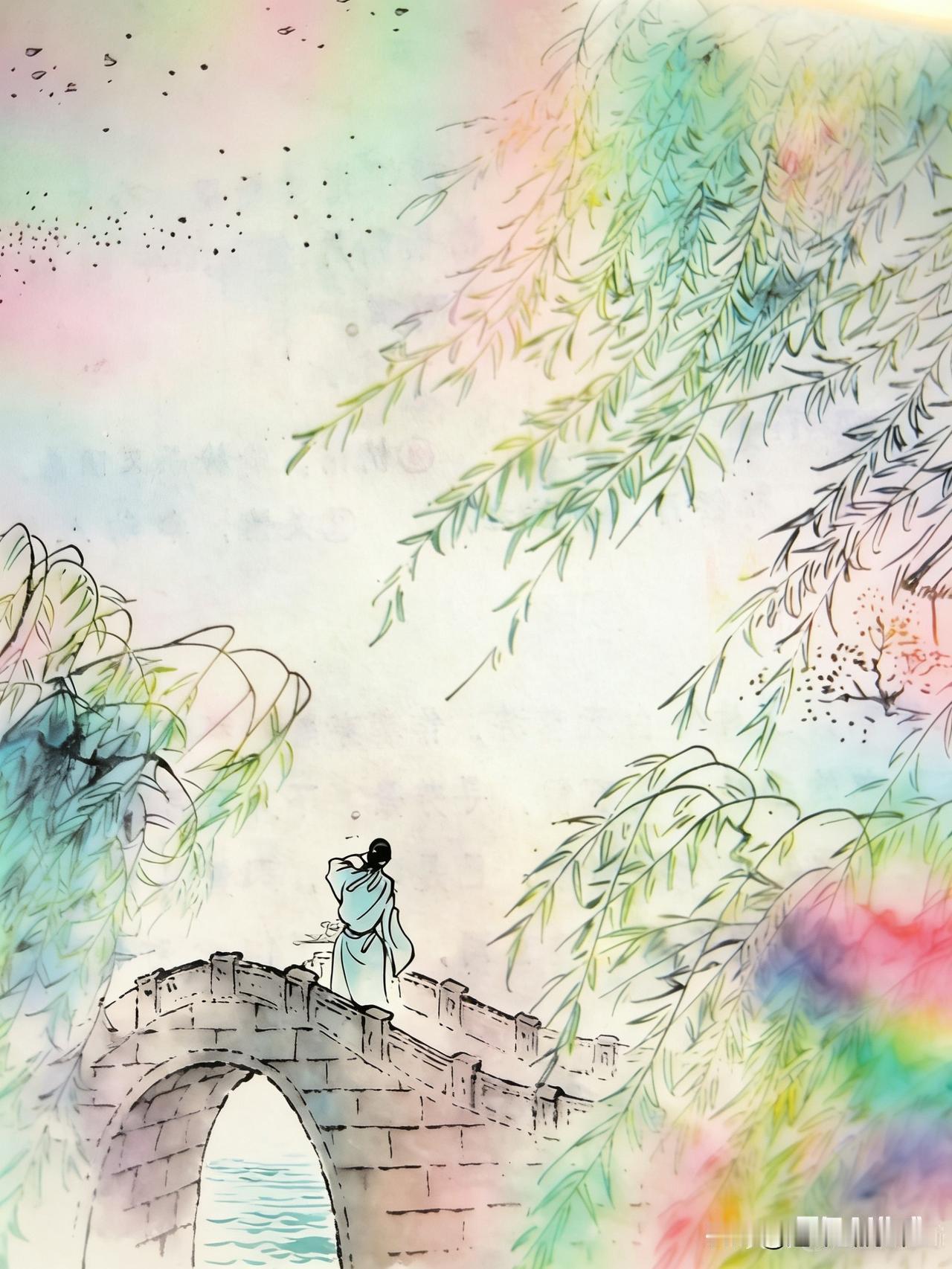 连环画卷吟宋词《菩萨蛮》：
《菩萨蛮》
[宋]王安石
数家茅屋闲临水，单衫短帽垂