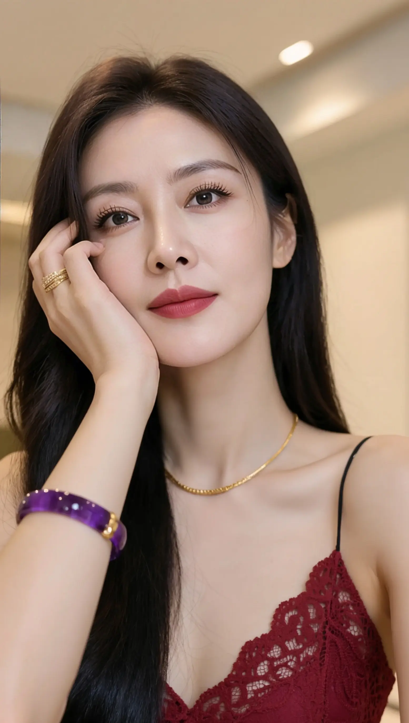 AI酒红蕾丝照 随变ai随便玩