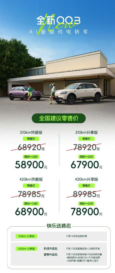 来波回忆杀，奇瑞QQ上新了！QQ3 310、410公里两种续航，限时一口价5.8