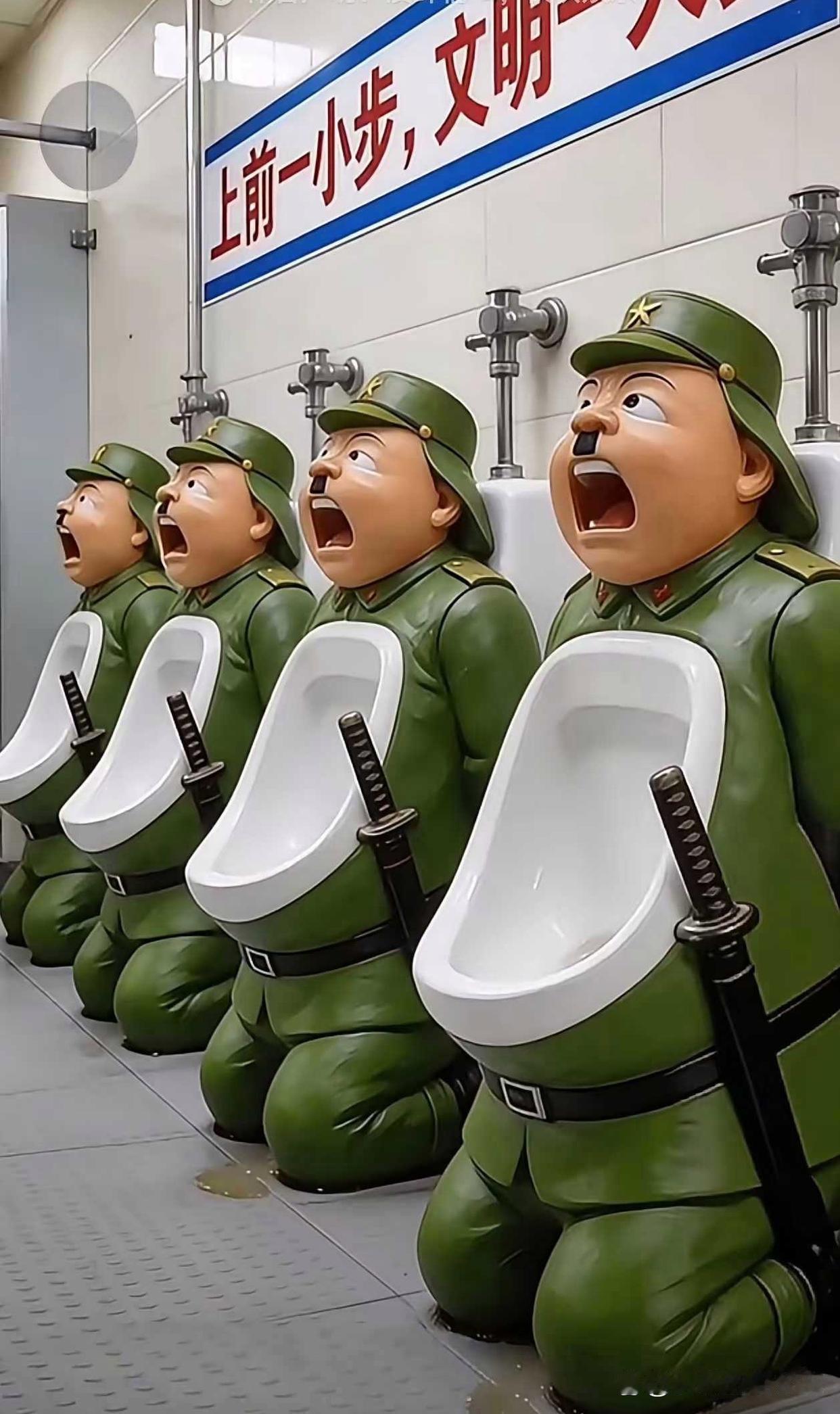 萌趣的卡通士兵，齐刷刷蹲在洗手间，太可爱啦！😄👍造型像哪国士兵？