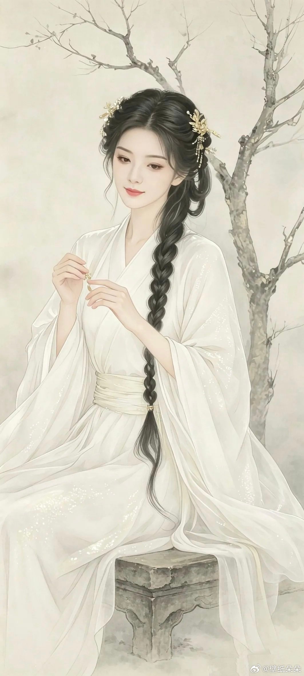 工笔画汉服古韵东方美人壁纸 