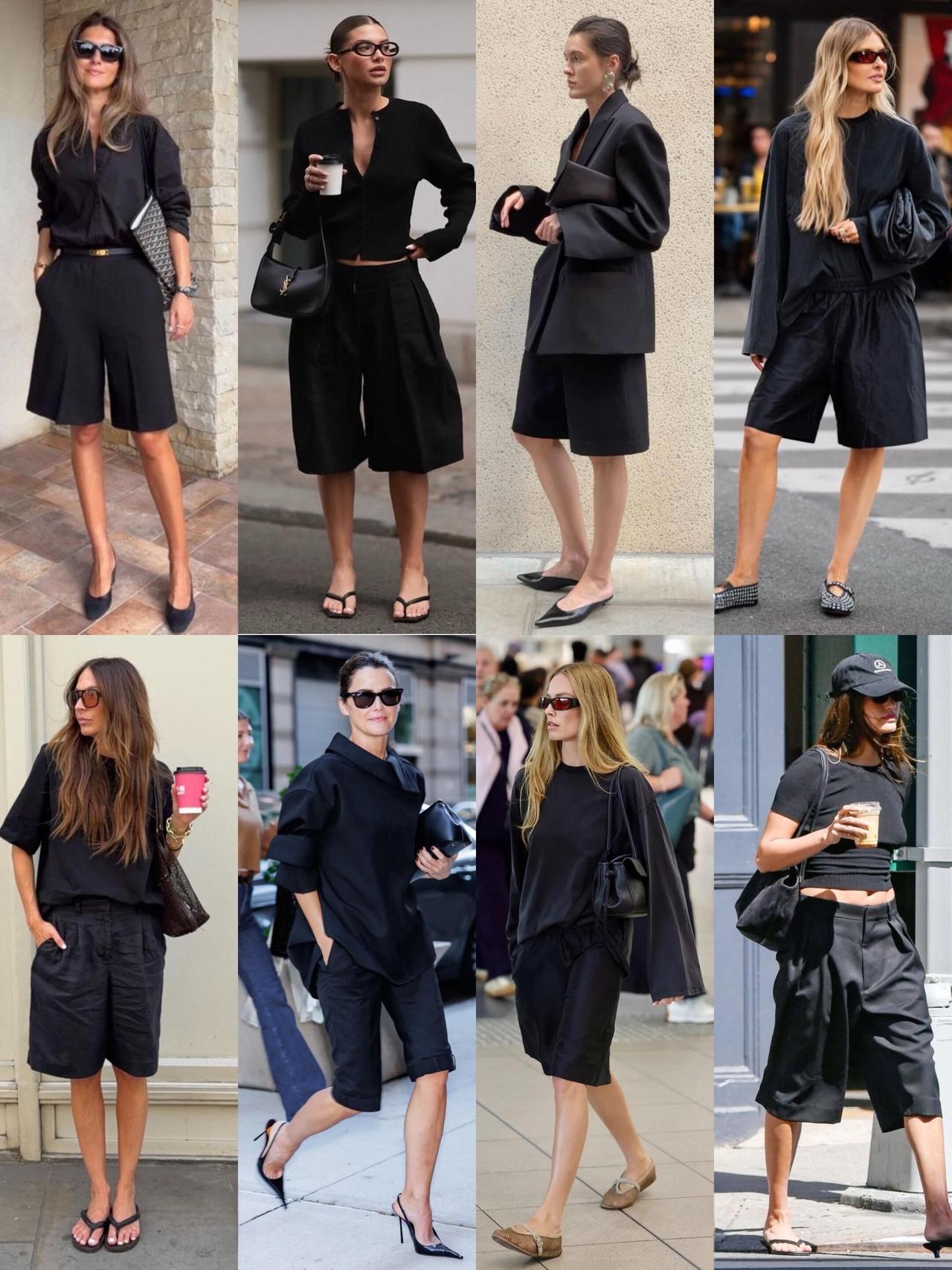 百慕大短裤又火了，高级又松弛！
黑色百慕大短裤，是夏日显瘦百搭利器。同色系穿搭想