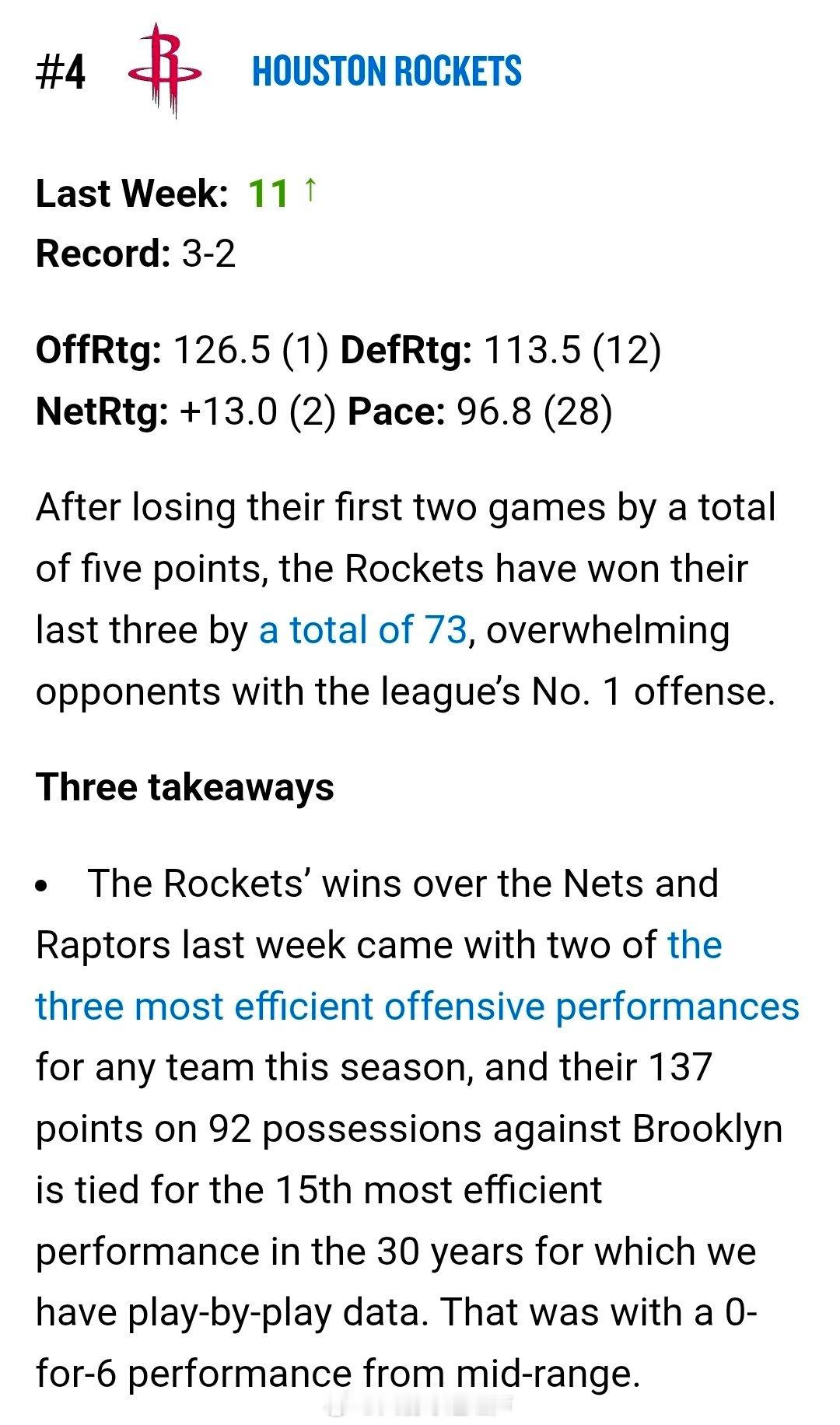 NBA实力榜，火箭飙升到第四，上周第11火箭[超话]休斯顿火箭NBA吐槽大会 ​