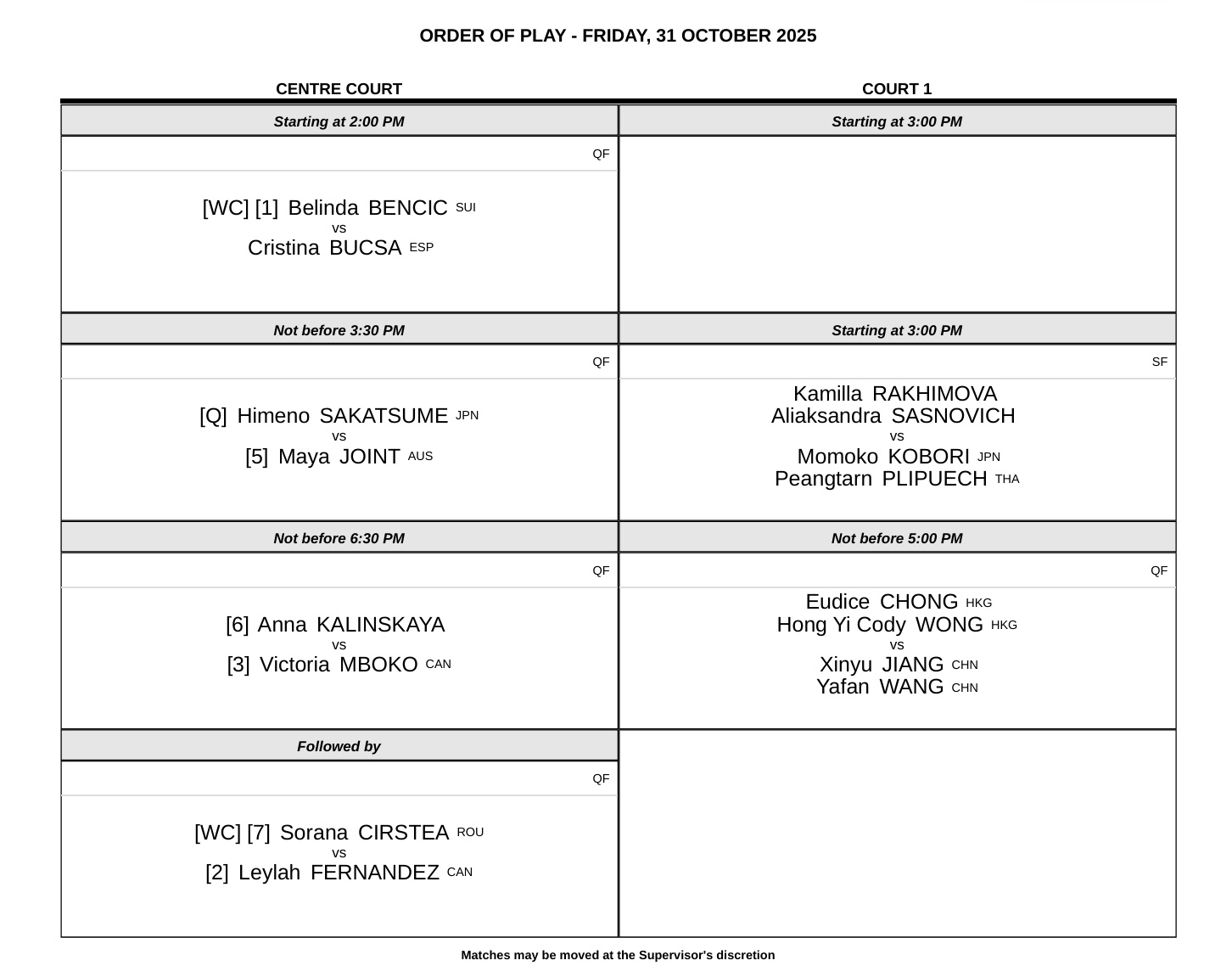 今日赛程📅三站WTA250赛事展开1/4决赛较量，以下安排均为北京时间⏰📍香