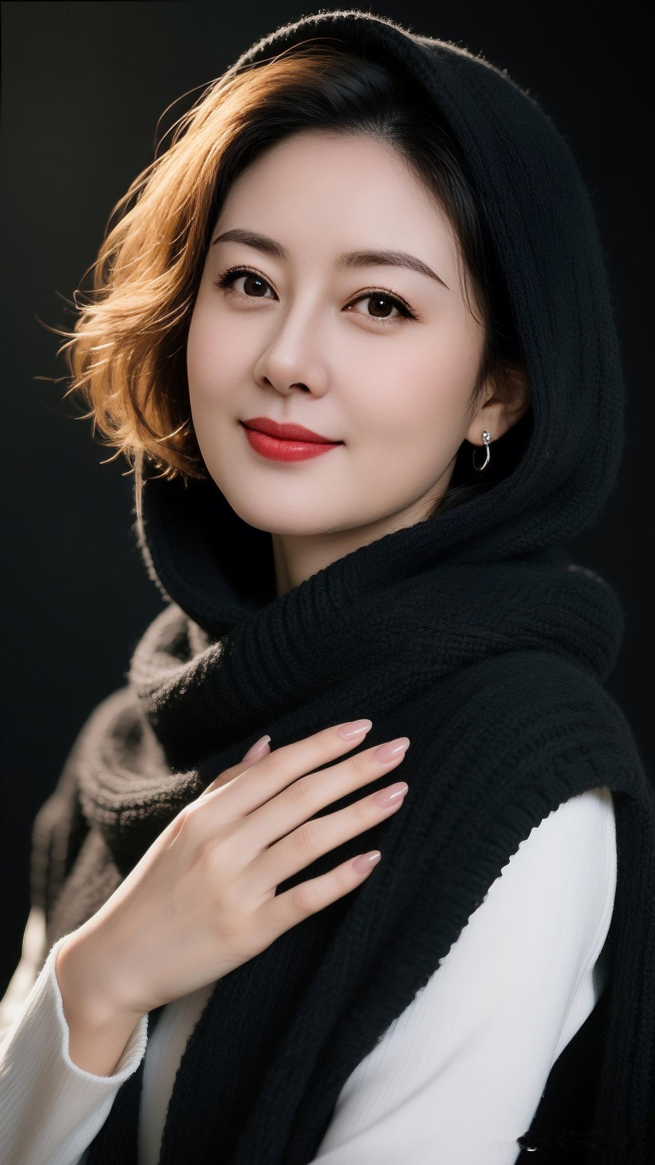 温暖冬日，黑围巾下的温柔微笑。东方美的高级感能有多惊艳?